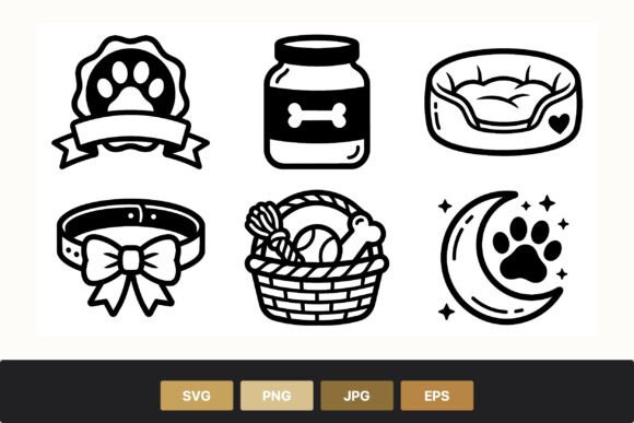 Black White Dog Paw Pet Badge Vector