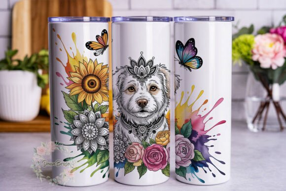 Boho Dog Sunflower Floral 20oz Tumbler W