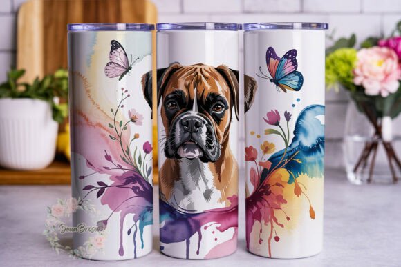 Boxer Dog Watercolor Floral Tumbler Wrap