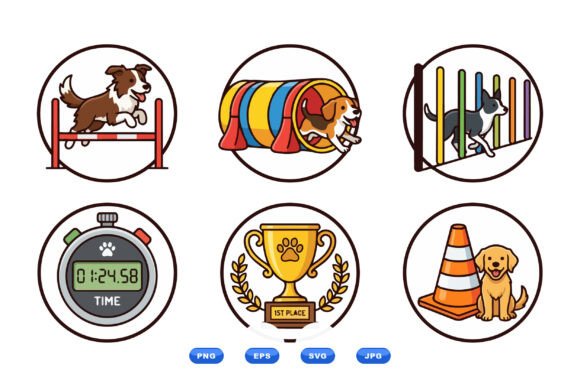 Cartoon Dog Agility Icons