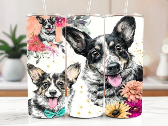 Corgi Dog Floral Tumbler Wrap 20oz