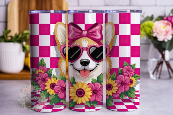 Cute Corgi Dog Pink Floral 20oz Tumbler