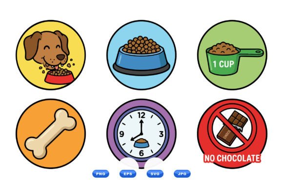 Cute Dog Feeding Icon Set