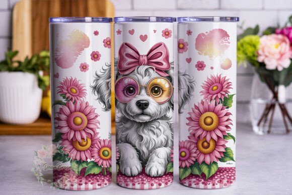Cute Dog Pink Sunflower Tumbler Wrap