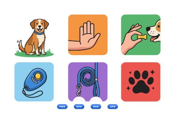 Cute Dog Training Icon Set