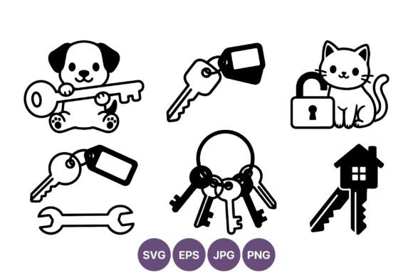 Cute Dog with Key and Cat with Lock