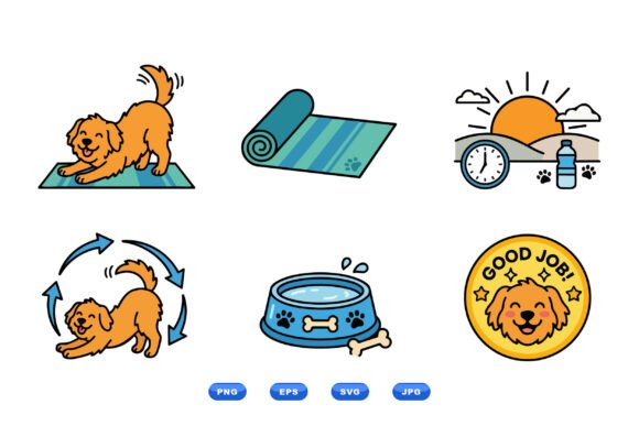 Cute Dog Yoga Clipart Set