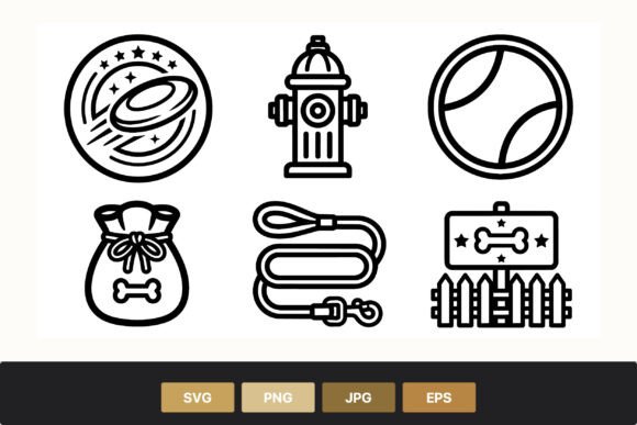Dog Accessories Line Art Icons