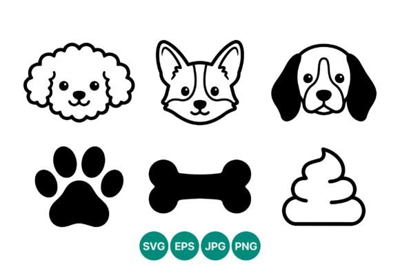 Dog Faces Paw Bone Poop Icons