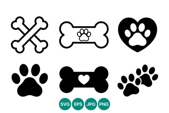 Dog Paw Bones Simple Icon Set