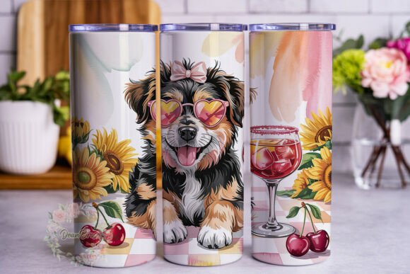 Dog Sunflowers Martini 20oz Tumbler Wrap
