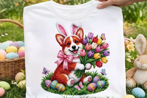 Faux Yarn Cute Easter Corgi Dog Png
