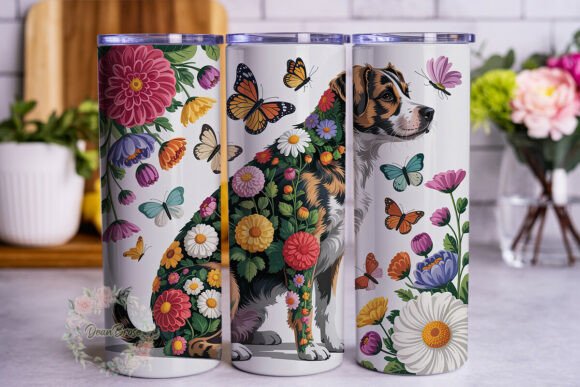 Floral Boxer Dog Butterfly 20oz Tumbler
