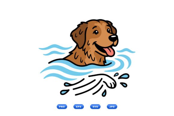 Happy Swimming Dog Illustration