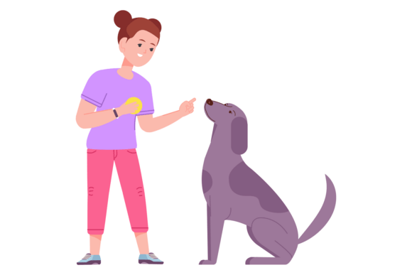 Kid Give Treat to Dog. Pet Owner Charact