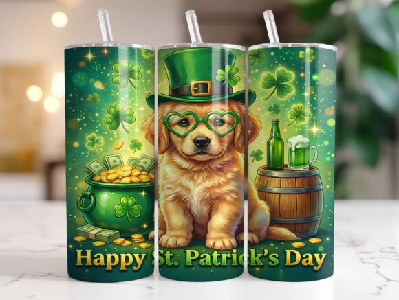 Lucky St Patrick's Dog 20oz Tumbler Wrap