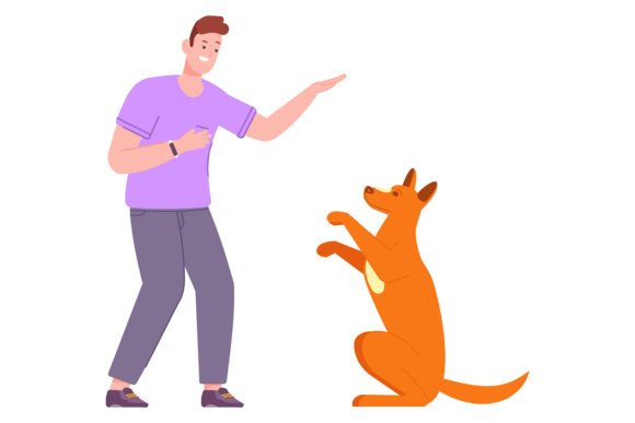 Man Give Command to Dog with Hand Signal