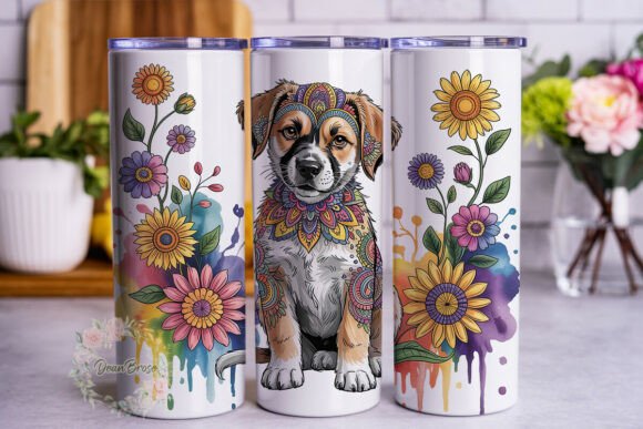 Mandala Boxer Dog Sunflower 20oz Tumbler