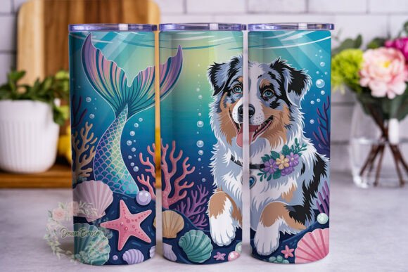 Mermaid Dog Underwater 20oz Tumbler Wrap