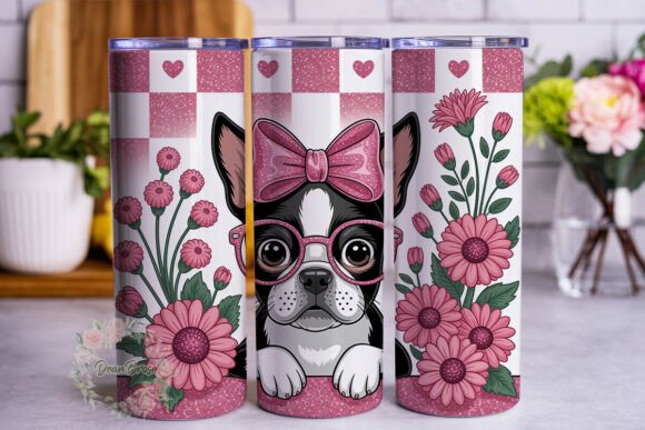 Pink Glitter Dog Floral Tumbler Wrap