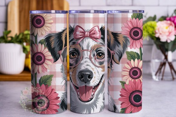 Pink Sunflower Dog 20oz Tumbler Wrap