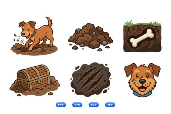 Playful Dog Digging Clipart Set