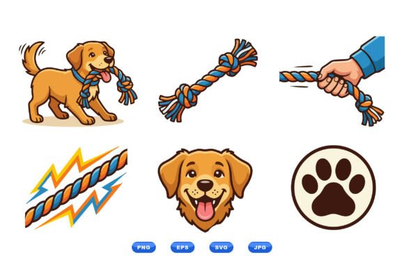 Playful Dog Rope Clipart Set