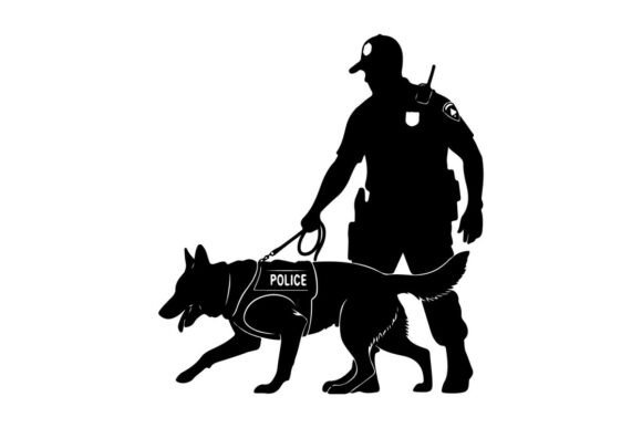 Police Officer with K9 Dog Patrol Vector