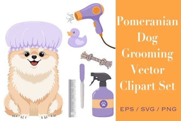 Pomeranian Dog Grooming Vector Clipart