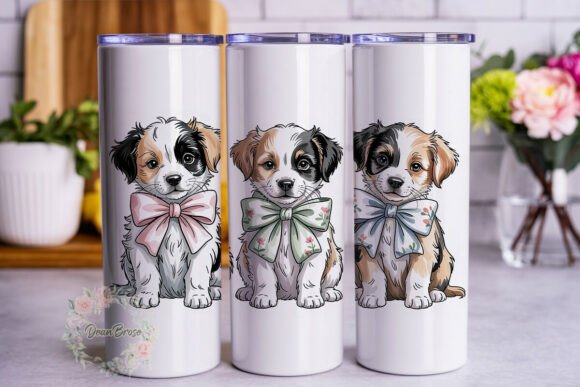 Puppy Dog Bows Watercolor 20oz Tumbler W