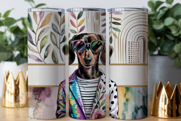 Stylish Dachshund Dog Tumbler Wrap PNG