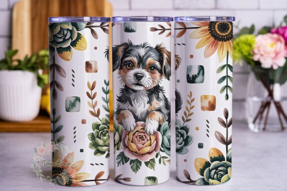 Watercolor Dog Floral 20oz Tumbler Wrap