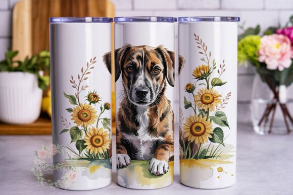 Watercolor Dog Sunflower 20oz Tumbler Wr
