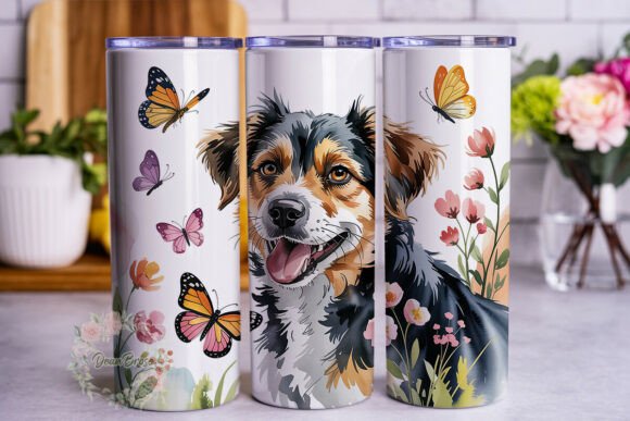 Watercolor Happy Dog Floral 20oz Tumbler